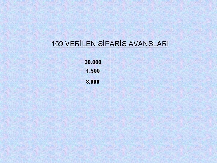 159 VERİLEN SİPARİŞ AVANSLARI 30. 000 1. 500 3. 000 