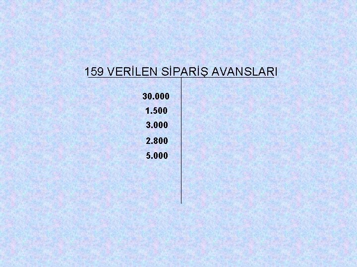 159 VERİLEN SİPARİŞ AVANSLARI 30. 000 1. 500 3. 000 2. 800 5. 000