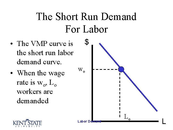 The Short Run Demand For Labor • The VMP curve is $ the short