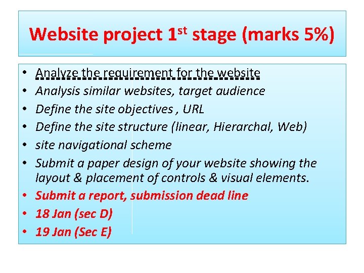 Website project 1 st stage (marks 5%) Analyze the requirement for the website Analysis