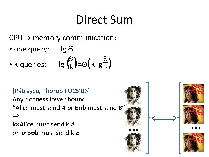 Direct Sum CPU → memory communication: • one query: lg S ( ) (