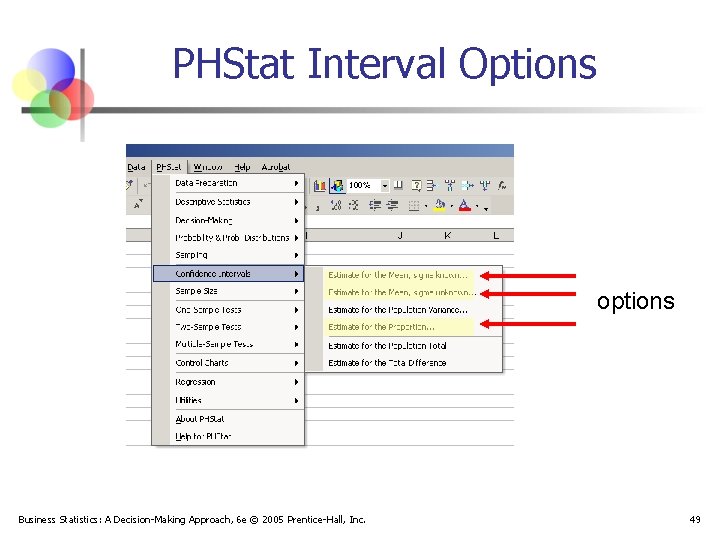 PHStat Interval Options options Business Statistics: A Decision-Making Approach, 6 e © 2005 Prentice-Hall,