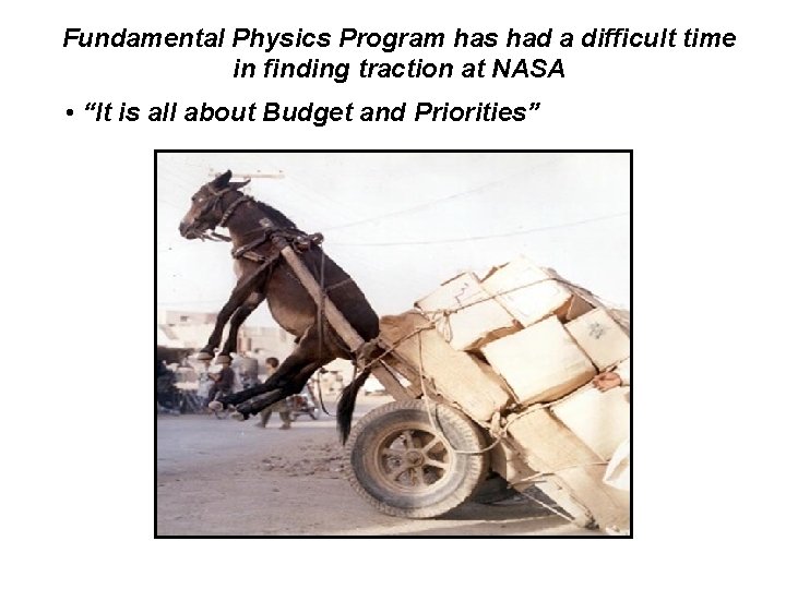 Fundamental Physics Program has had a difficult time in finding traction at NASA •