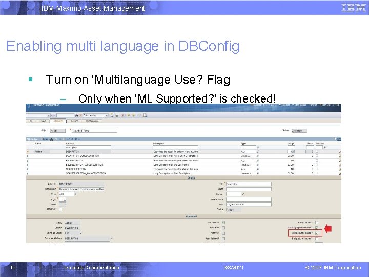 IBM Maximo Asset Management Enabling multi language in DBConfig Turn on 'Multilanguage Use? Flag