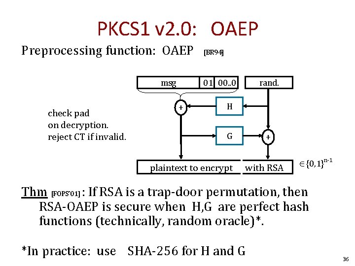 PKCS 1 v 2. 0: OAEP Preprocessing function: OAEP msg check pad on decryption.