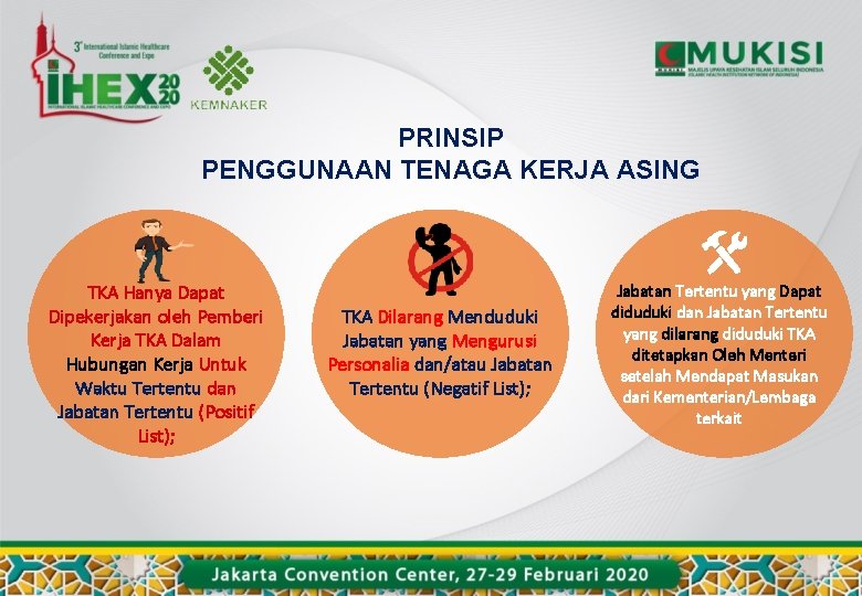 PRINSIP PENGGUNAAN TENAGA KERJA ASING TKA Hanya Dapat Dipekerjakan oleh Pemberi Kerja TKA Dalam