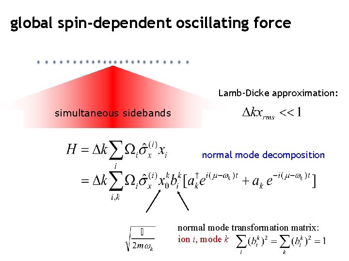 global spin-dependent oscillating force Lamb-Dicke approximation: simultaneous sidebands normal mode decomposition † normal mode