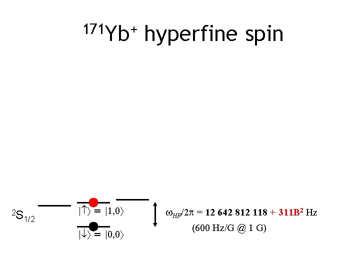 171 Yb+ 2 S 1/2 | = |1, 0 | = |0, 0 hyperfine