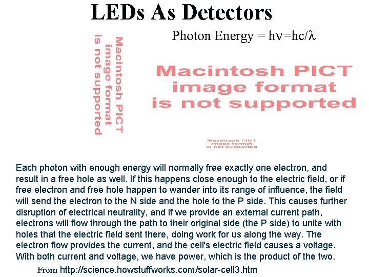 LEDs As Detectors Each photon with enough energy will normally free exactly one electron,