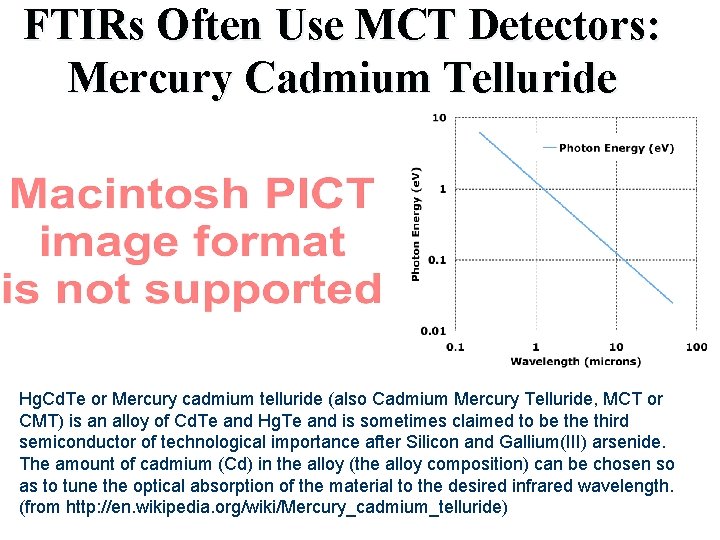 FTIRs Often Use MCT Detectors: Mercury Cadmium Telluride Hg. Cd. Te or Mercury cadmium