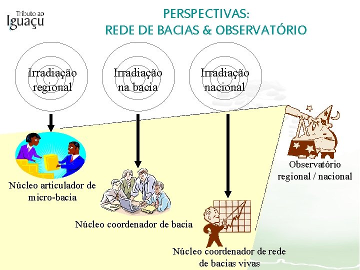 PERSPECTIVAS: REDE DE BACIAS & OBSERVATÓRIO Irradiação regional Irradiação na bacia Irradiação nacional Observatório