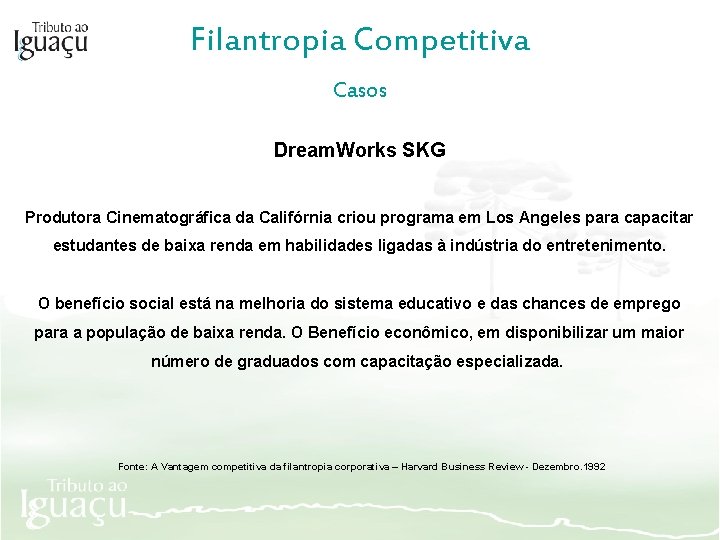 Filantropia Competitiva Casos Dream. Works SKG Produtora Cinematográfica da Califórnia criou programa em Los