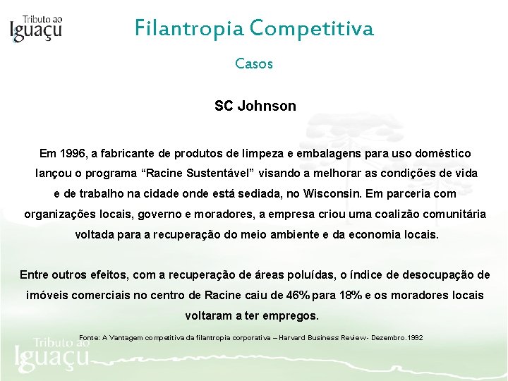 Filantropia Competitiva Casos SC Johnson Em 1996, a fabricante de produtos de limpeza e