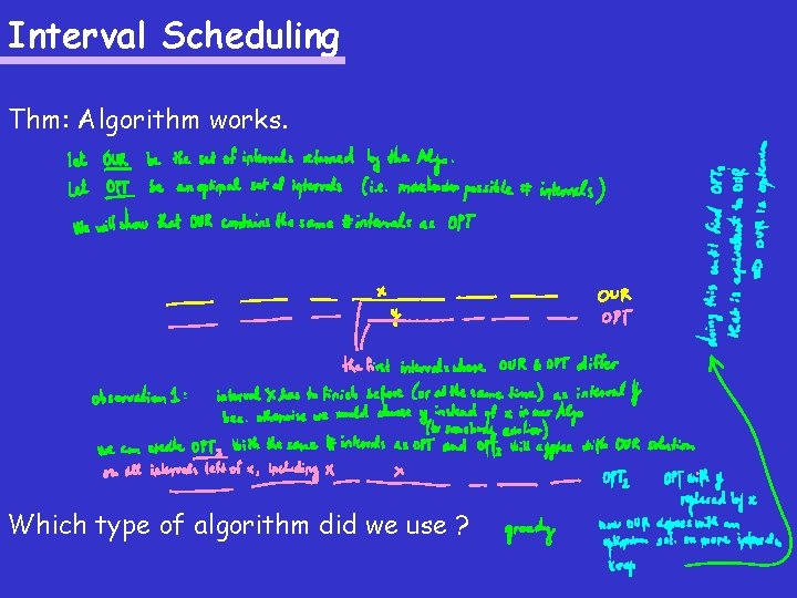 Interval Scheduling Thm: Algorithm works. Which type of algorithm did we use ? 