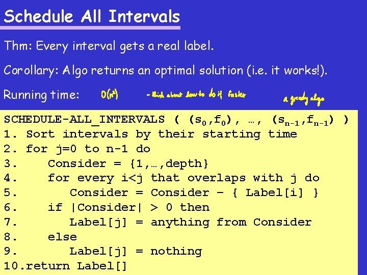 Schedule All Intervals Thm: Every interval gets a real label. Corollary: Algo returns an