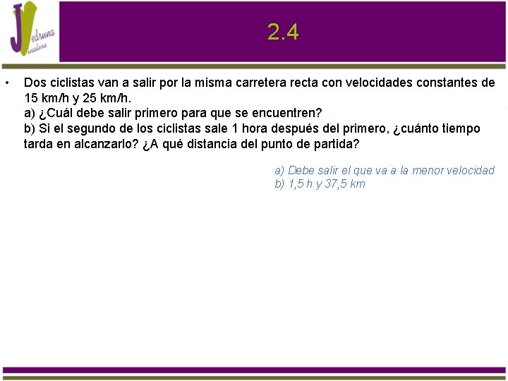 2. 4 • Dos ciclistas van a salir por la misma carretera recta con