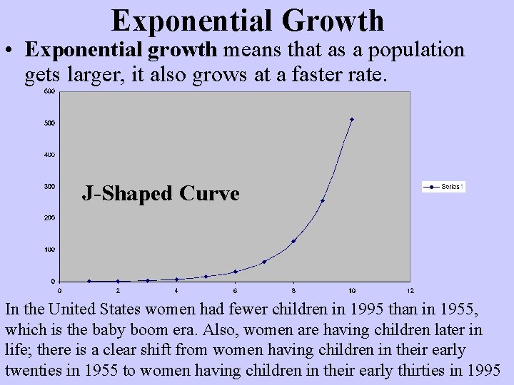 Exponential Growth • Exponential growth means that as a population gets larger, it also