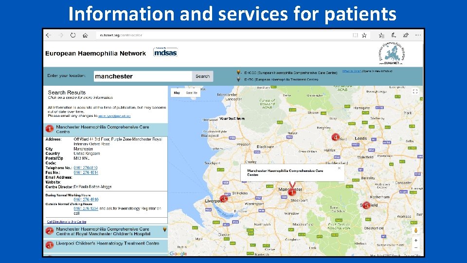 Information and services for patients Your text here 