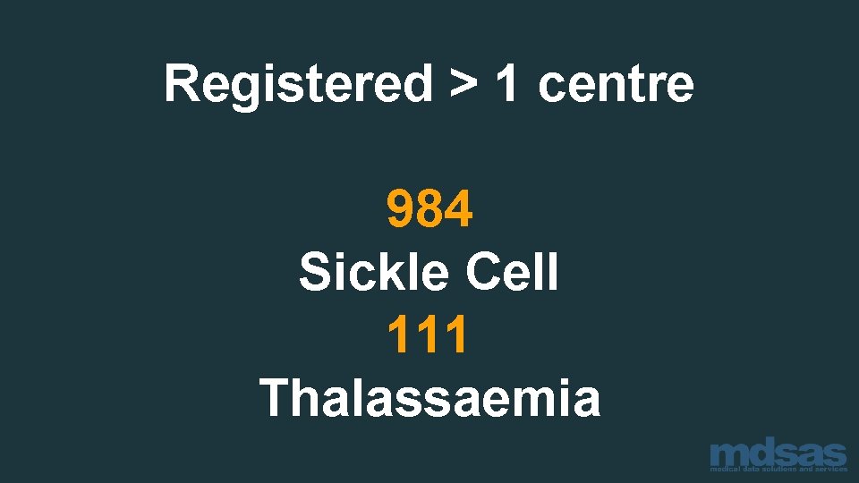 Registered > 1 centre 984 Sickle Cell 111 Thalassaemia 