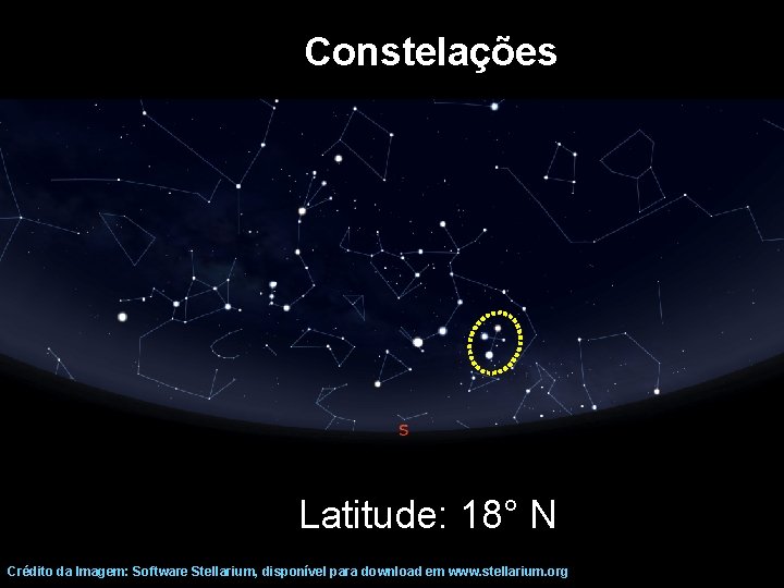 Constelações Latitude: 18° N Crédito da Imagem: Software Stellarium, disponível para download em www.