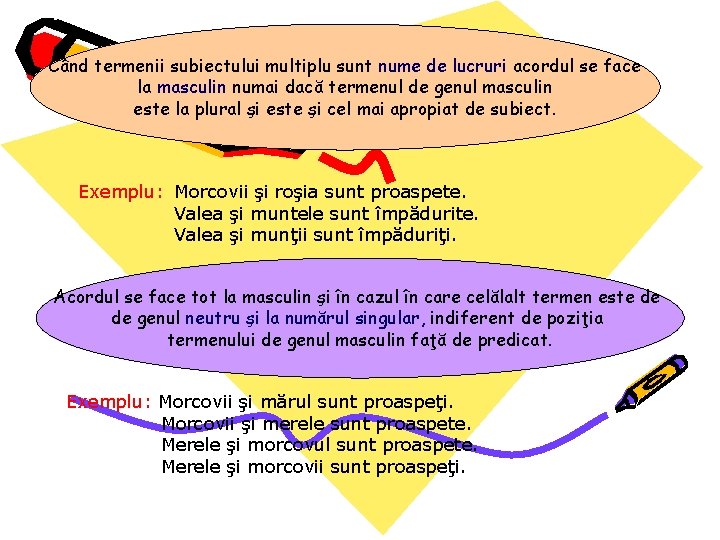 Când termenii subiectului multiplu sunt nume de lucruri acordul se face la masculin numai