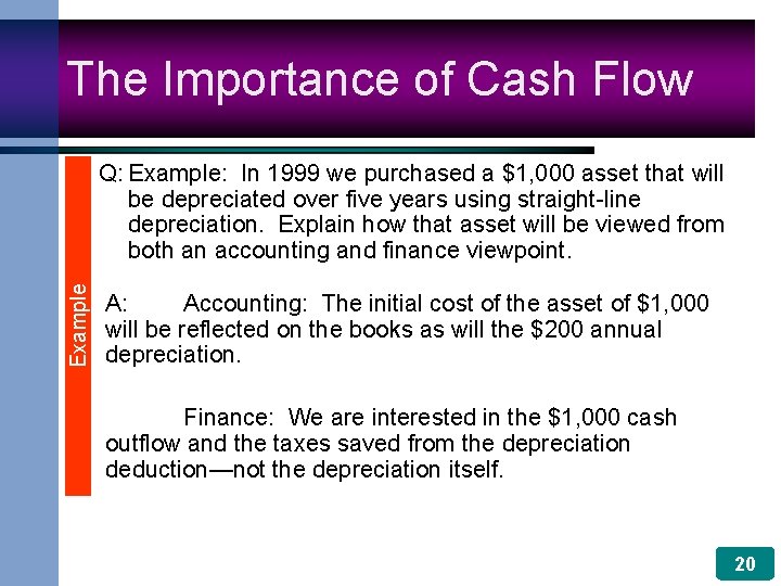 The Importance of Cash Flow Example Q: Example: In 1999 we purchased a $1,