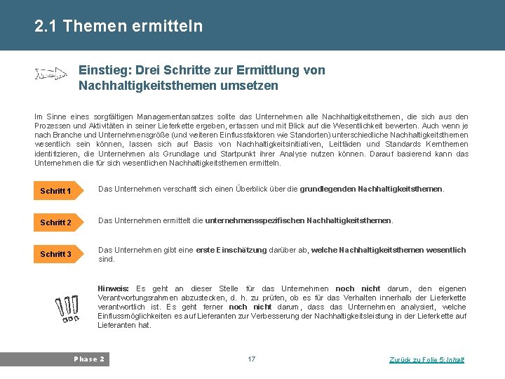 2. 1 Themen ermitteln Bayerisches Landesamt für Umwelt Einstieg: Drei Schritte zur Ermittlung von