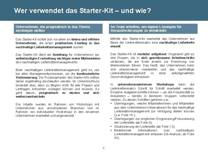 Bayerisches Landesamt für Wer verwendet das Starter-Kit – und wie? Umwelt Unternehmen, die pragmatisch