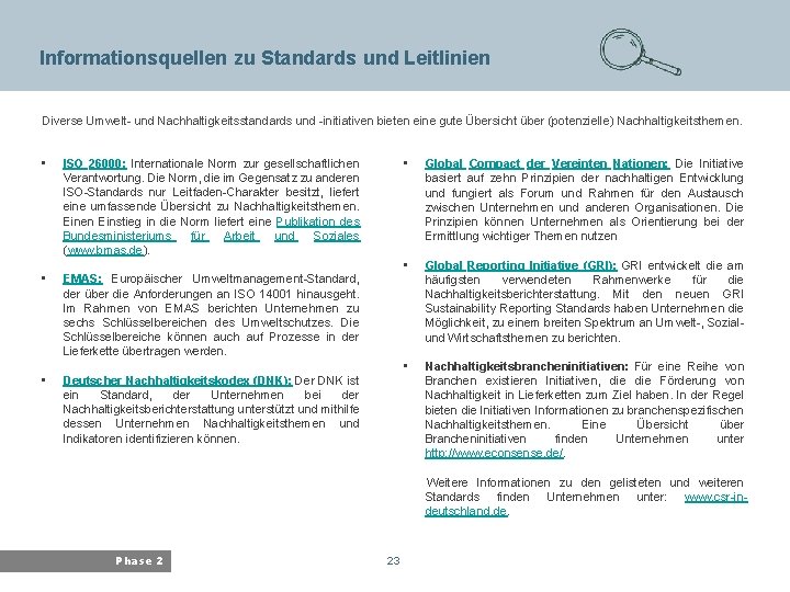 Informationsquellen zu Standards und Leitlinien Bayerisches Landesamt für Umwelt Diverse Umwelt- und Nachhaltigkeitsstandards und