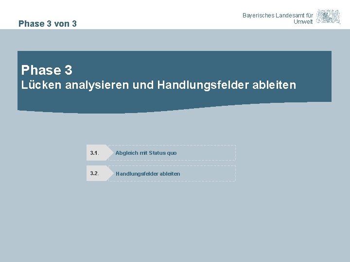 Bayerisches Landesamt für Umwelt Phase 3 von 3 Phase 3 Lücken analysieren und Handlungsfelder