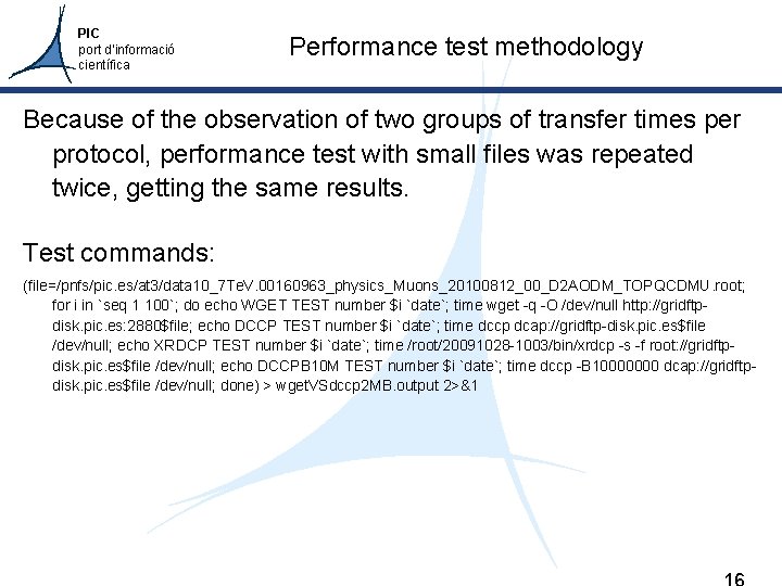 PIC port d’informació científica Performance test methodology Because of the observation of two groups