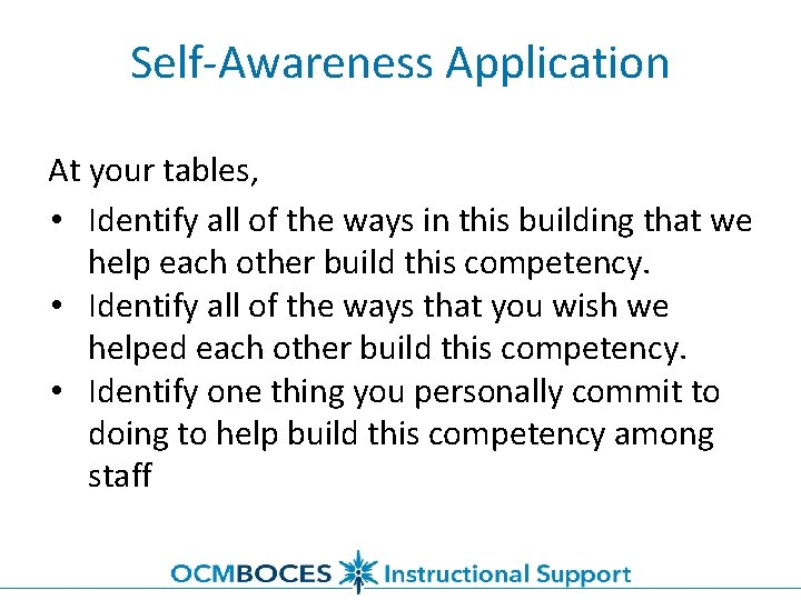 Self-Awareness Application At your tables, • Identify all of the ways in this building
