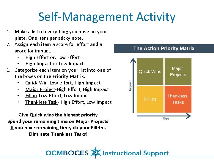 Self-Management Activity 1. Make a list of everything you have on your plate. One