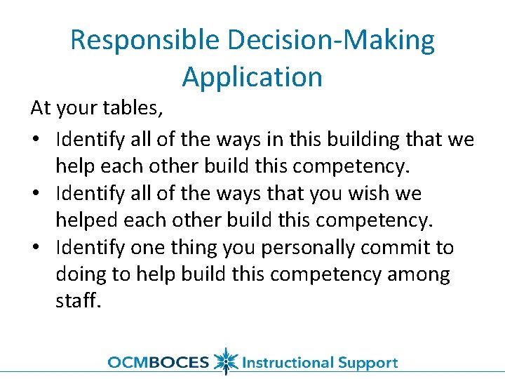 Responsible Decision-Making Application At your tables, • Identify all of the ways in this
