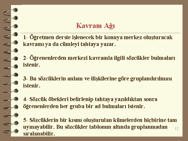 Kavram Ağı 1 - Öğretmen derste işlenecek bir konuya merkez oluşturacak kavramı ya da