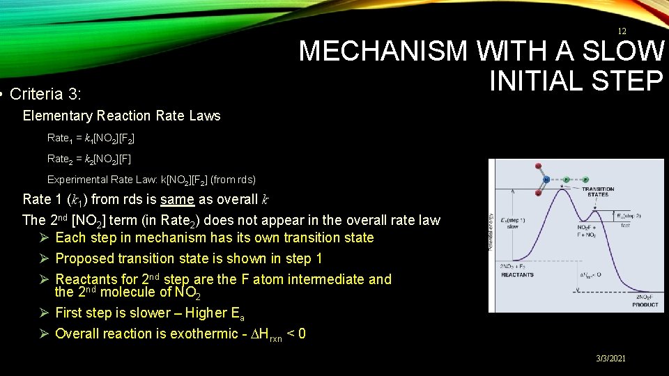 12 • Criteria 3: MECHANISM WITH A SLOW INITIAL STEP Elementary Reaction Rate Laws