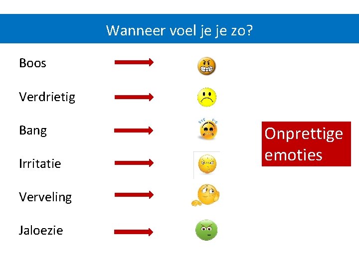 Wanneer voel je je zo? Boos Verdrietig Bang Irritatie Verveling Jaloezie Onprettige emoties 