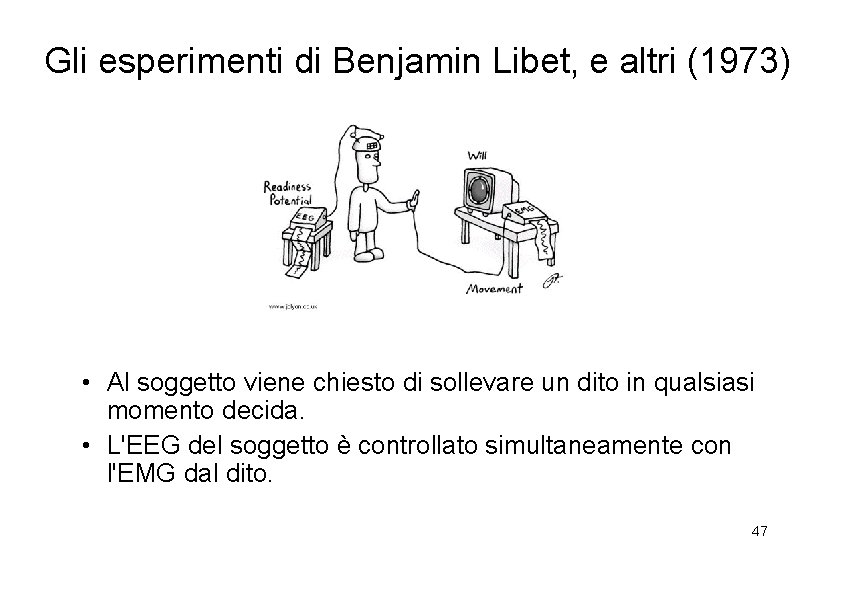 Gli esperimenti di Benjamin Libet, e altri (1973) • Al soggetto viene chiesto di