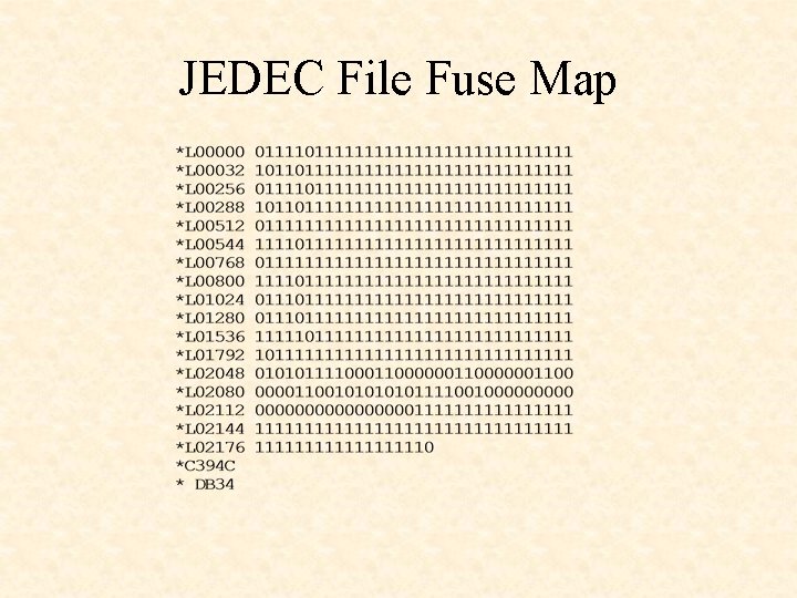 JEDEC File Fuse Map JEDEC File Fuse Map
