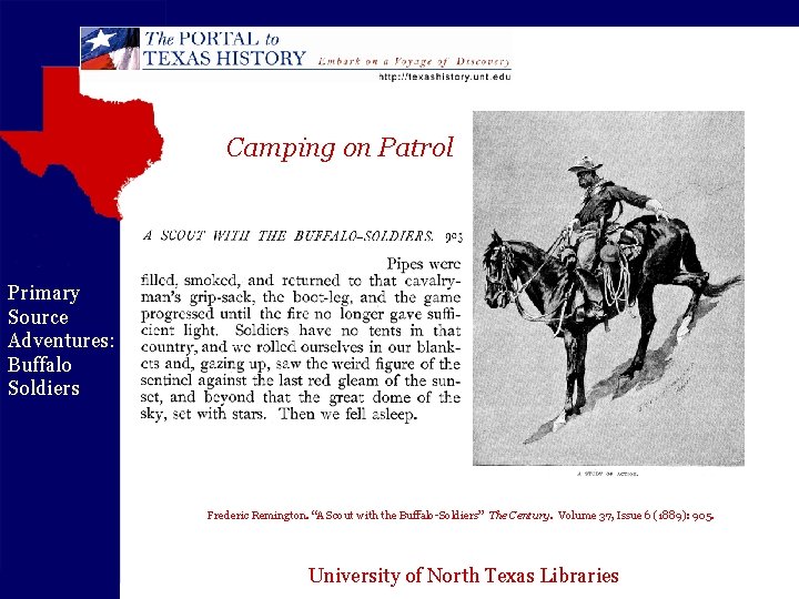 Camping on Patrol Primary Source Adventures: Buffalo Soldiers Frederic Remington. “A Scout with the