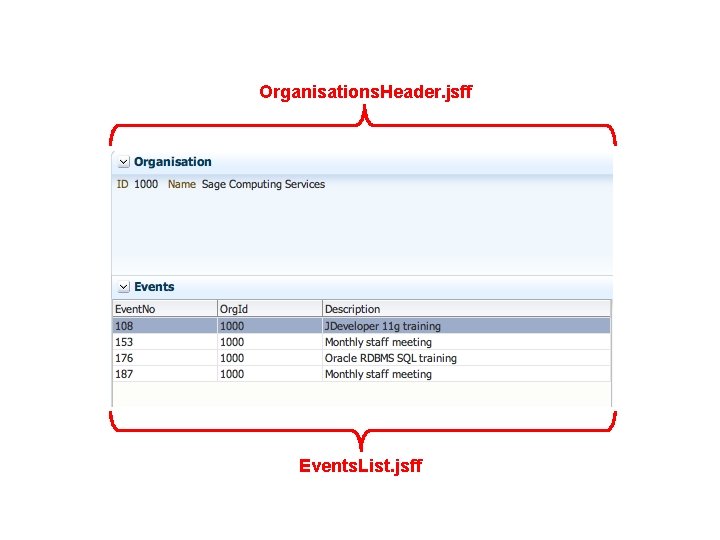 Organisations. Header. jsff Events. List. jsff 
