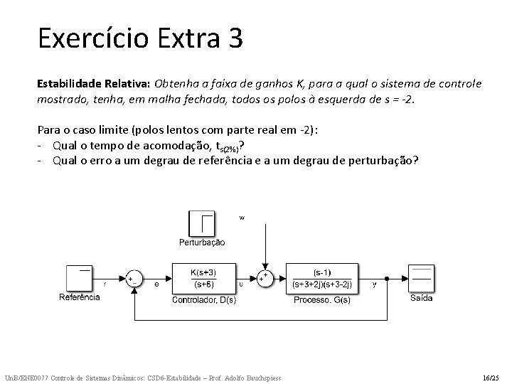 Exercício Extra 3 Estabilidade Relativa: Obtenha a faixa de ganhos K, para a qual