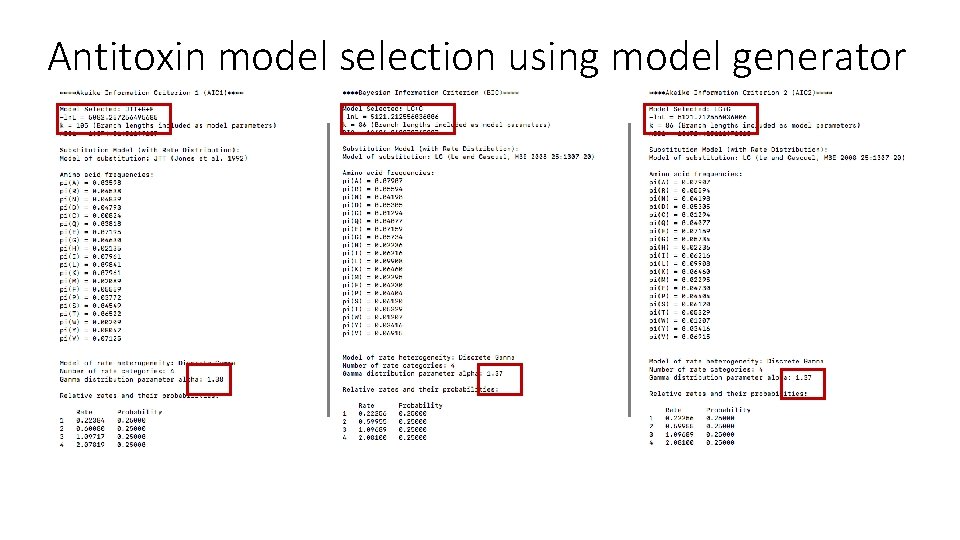 Antitoxin model selection using model generator 