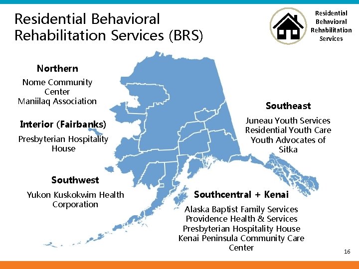 Residential Behavioral Rehabilitation Services (BRS) Northern Nome Community Center Maniilaq Association Interior (Fairbanks) Presbyterian