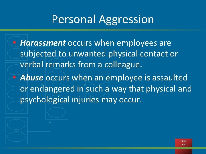 Personal Aggression § Harassment occurs when employees are subjected to unwanted physical contact or