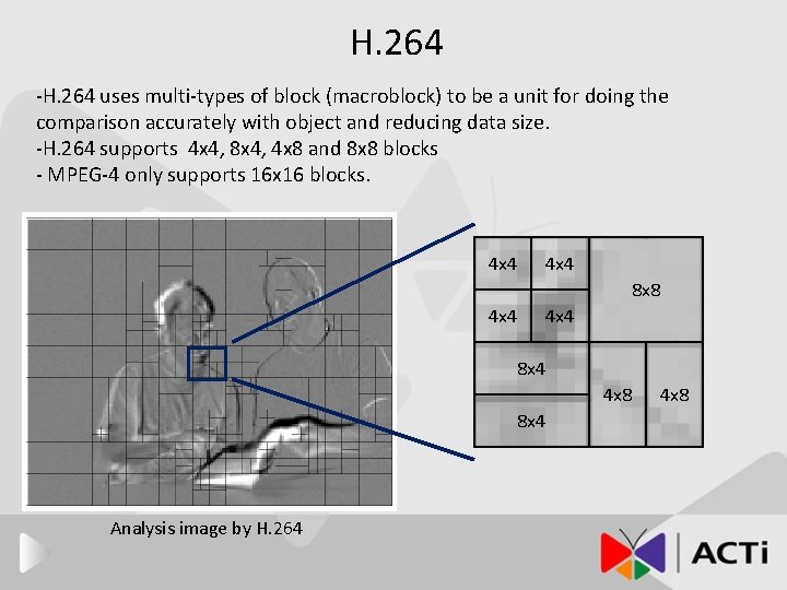 H. 264 -H. 264 uses multi-types of block (macroblock) to be a unit for