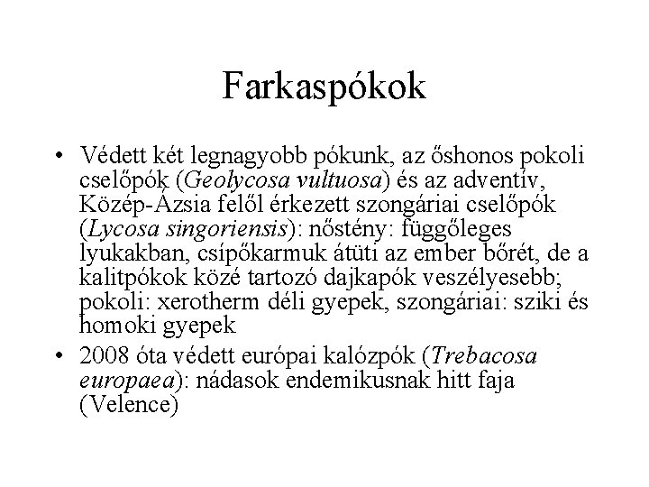 Farkaspókok • Védett két legnagyobb pókunk, az őshonos pokoli cselőpók (Geolycosa vultuosa) és az