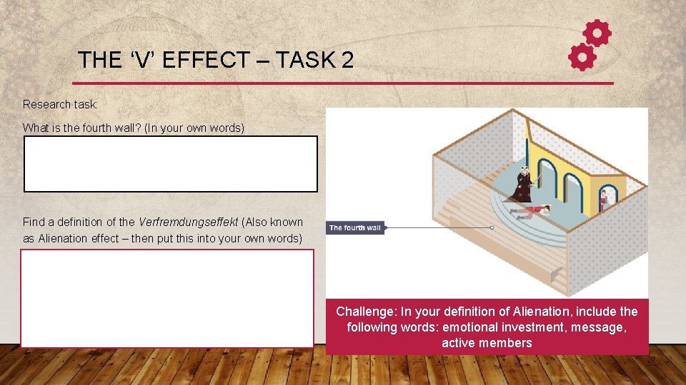 THE ‘V’ EFFECT – TASK 2 Research task: What is the fourth wall? (In