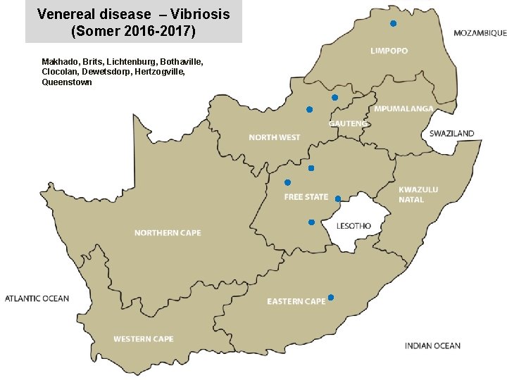 Venereal disease – Vibriosis (Somer 2016 -2017) Makhado, Brits, Lichtenburg, Bothaville, Clocolan, Dewetsdorp, Hertzogville,