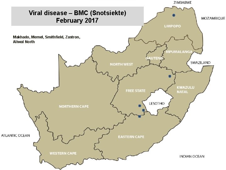 Viral disease – BMC (Snotsiekte) February 2017 kjkjnmn Makhado, Memel, Smithfield, Zastron, Aliwal North